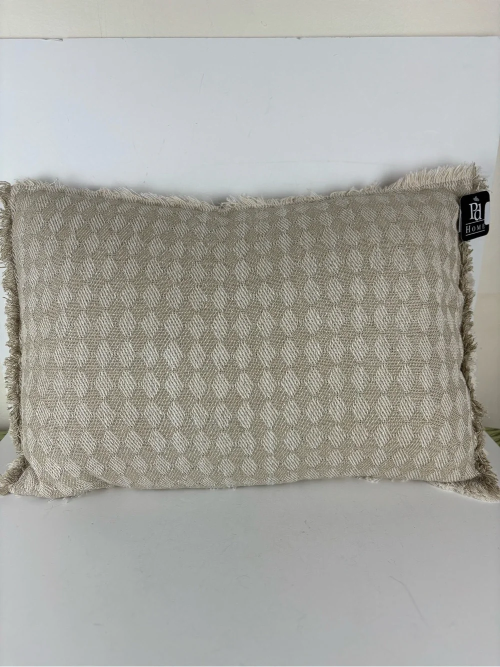 Paula Deen Home-Cream/Tan Geometric Print Throw Pillow w/Fringed Edges-NWT